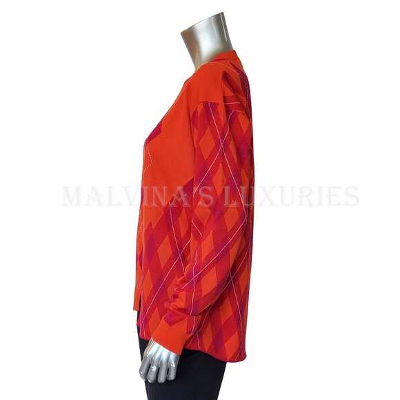 STELLA MCCARTNEY SWEATER RED HOT PINK WOOL ARGYLE PRINT TOP - Picture 3 of 11